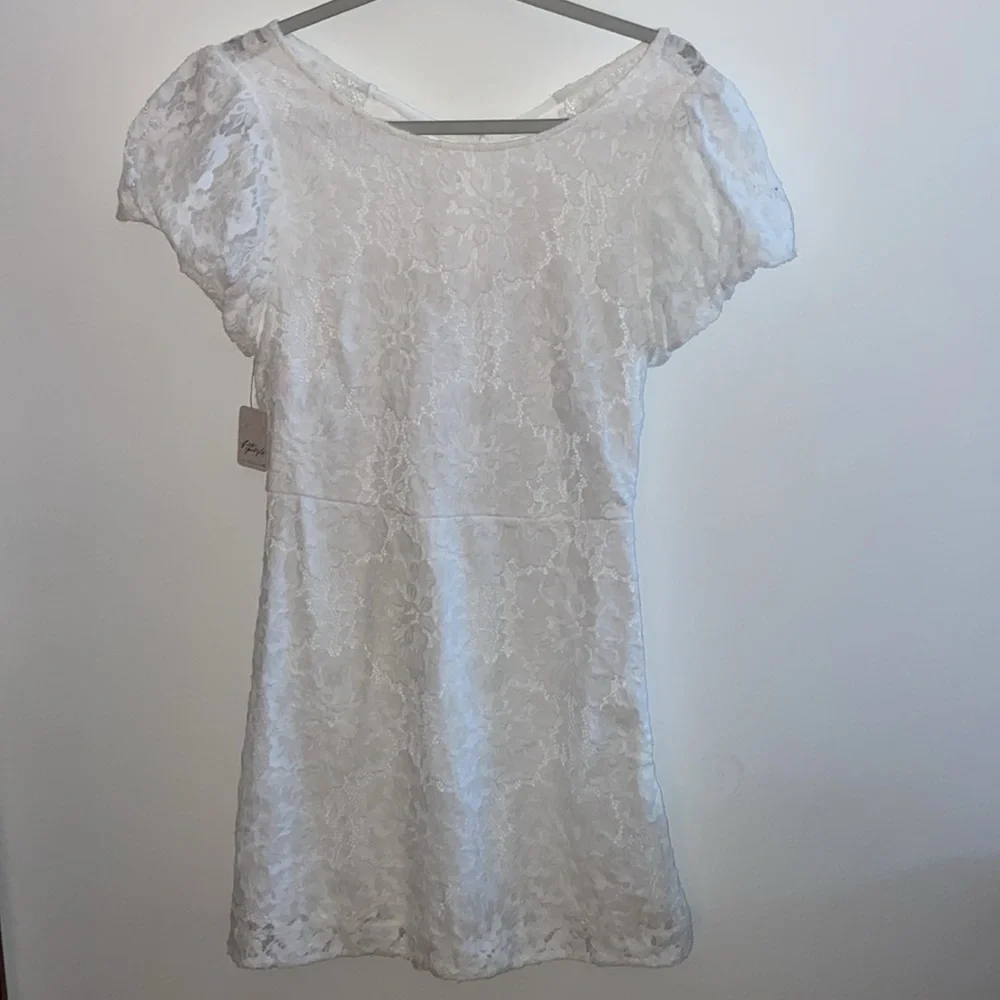 NWT Free People Hailee Lace Short Puffed Sleeve Mini Dress in size M